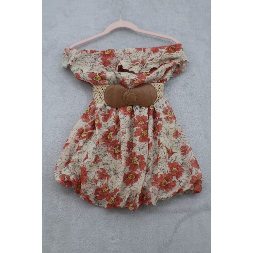 Body Central Floral Bubble Hem Dress Womens S Off Shoulder Lace Belted Boho